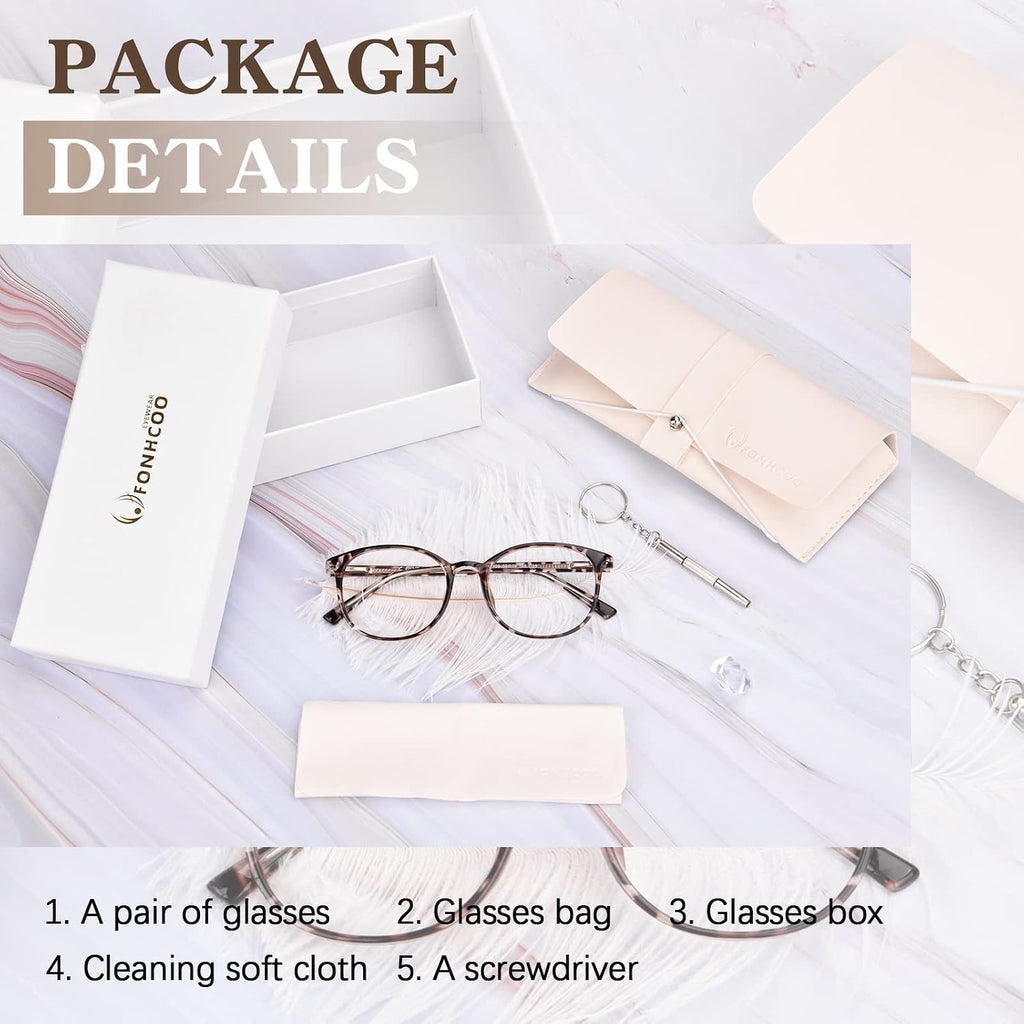 FONHCOO Blue Light Blocking Glasses Women Men Computer Eyeglasses TR90 Fashion Round Transparent Anti Blue Light Glasses with Anti Eyestrain & UV Glare for Gaming & Reading (Tortoise)