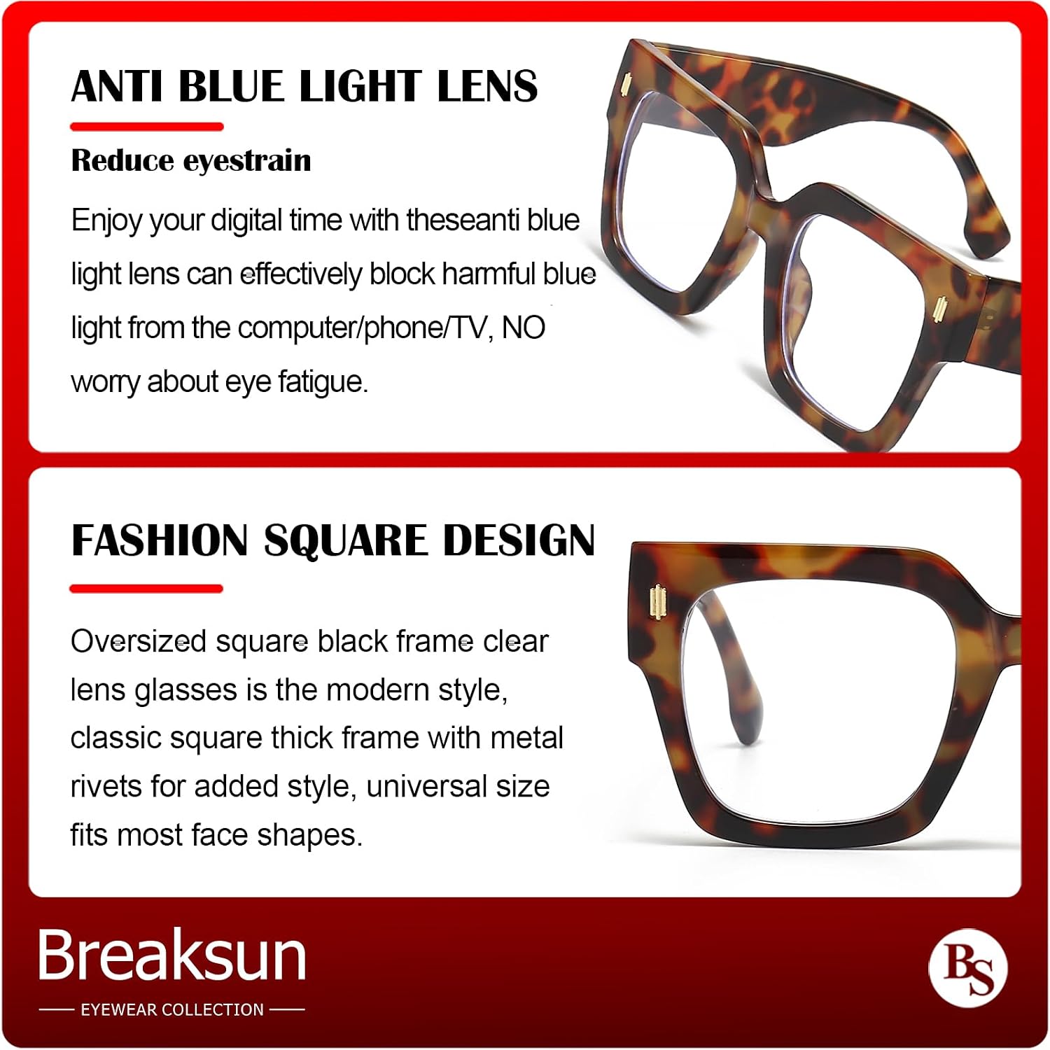 Fashion Oversized Blue Light Blocking Glasses for Women Men Trendy Big Square Frame Computer Eyeglasses