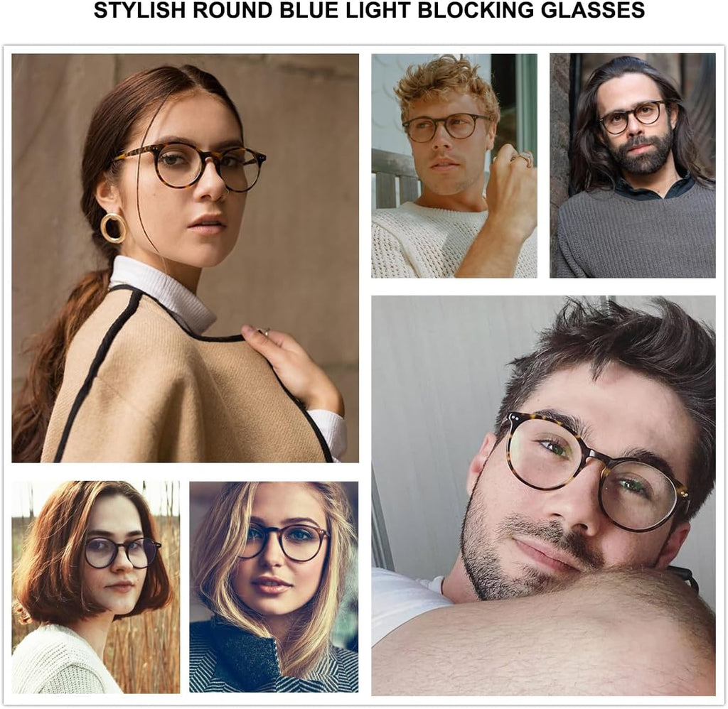 Gleyemor Blue Light Glasses for Men Women  Vintage Round Frame Computer Eyeglasses