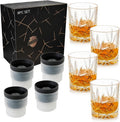 OLD BARREL Whiskey Glasses Set of 8 (4 Glasses with 4 Ice Ball Molds) 10oz Old Fashioned Crystal Glasses Gift Box – Bourbon  Scotch  Cocktail Rocks Glas – Gifts for Men  Dad  Birthday  Christmas Gift