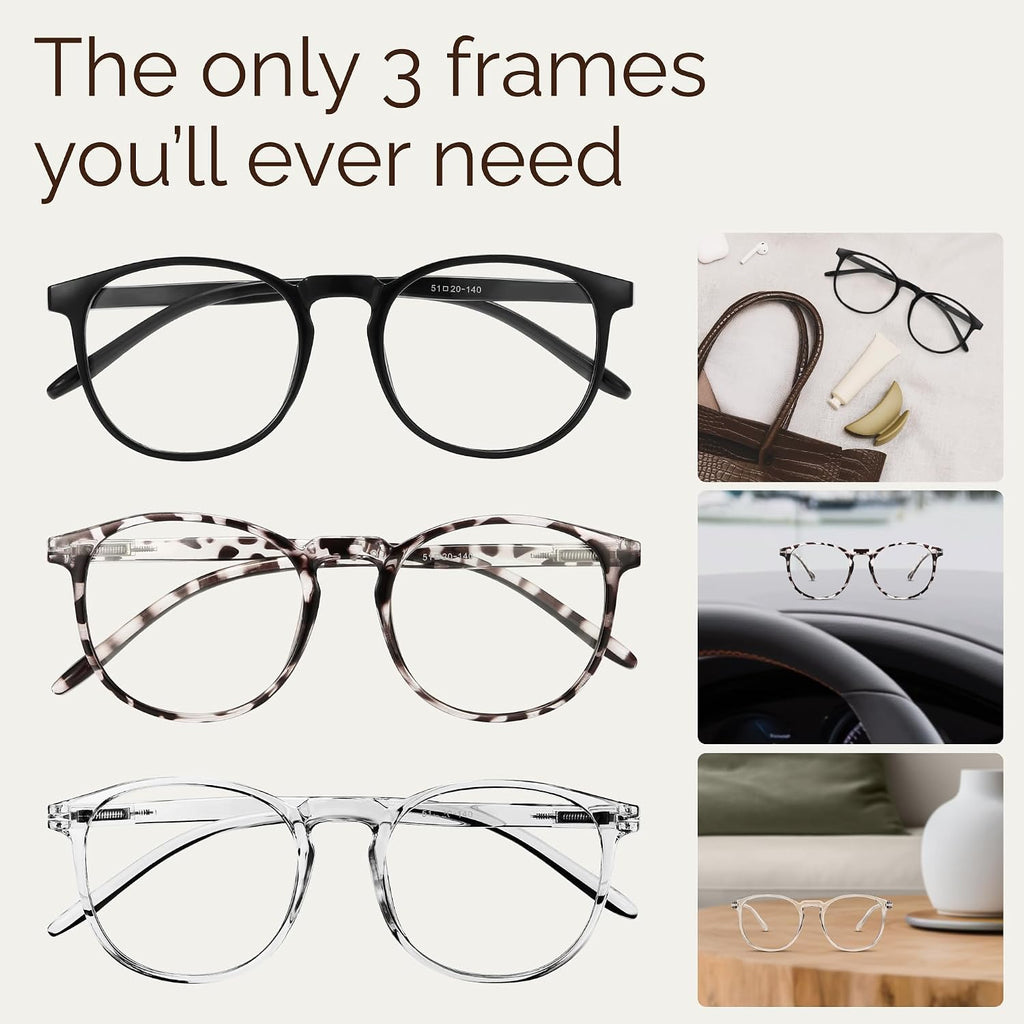 IBOANN Chic & Comfy Blue Light Glasses for Women - 3-Pack Round Frames  Screen-Ready Style with UV Protection Coating