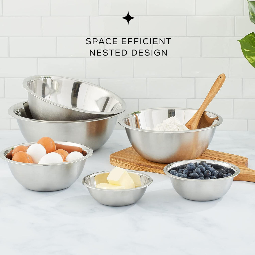 JoyJolt Stainless Steel Mixing Bowl Set - 6 Piece Nesting Bowls  5qt to 0.5qt  Ideal for Kitchen  Cooking  Baking and Storage