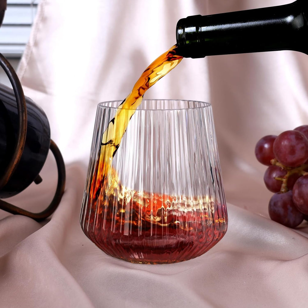 40 Pack Plastic Ribbed Wine Glasses  14Oz Origami Disposable Wine Glasses Unbreakable Clear Plastic Cocktail Glasses Recyclable Shatterproof Reusable Wine Cups (14oz 40pack)