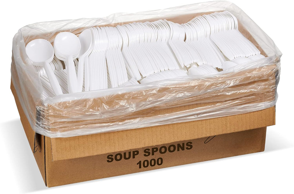 1 000 Plastic Disposable Soup Spoons Bulk White Medium Weight Disposable Silverware Plastic Cutlery Spoons