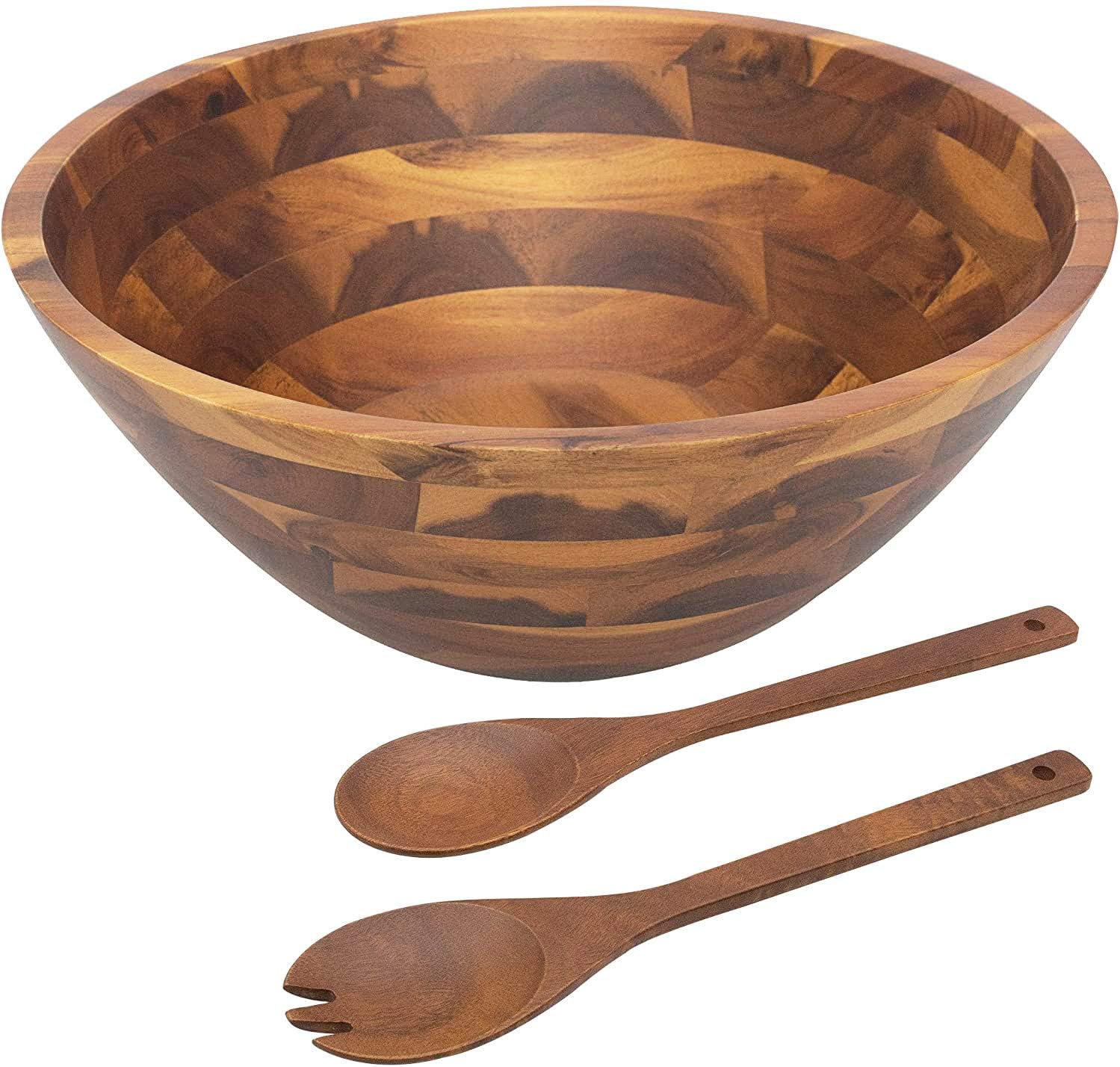 AIDEA Salad Bowls  Wooden Salad Bowls Set  Large Acacia Wood Serving Bowl for Fruits  Salad  12.5" Big Salad Bowl with Serving Utensils
