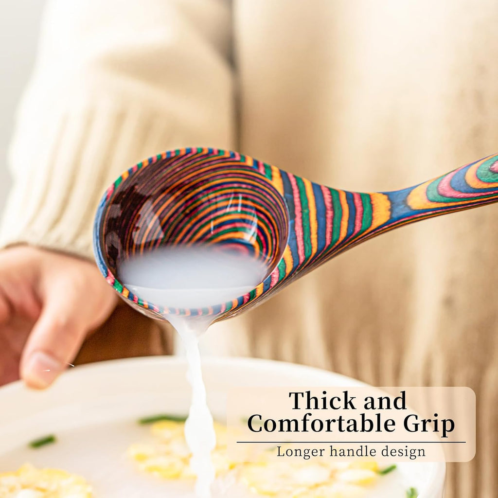 Gudamaye Pakkawood Rainbow Deep Soup Ladles Pakkawood Ladle 10.6 inch Big Soup Ladle for Cooking Deep Ladle Spoons Wood Ladle  Wood Kitchen Utensils Set  Wooden Spoons for Cooking