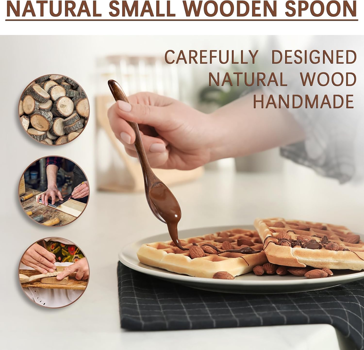 6 PCS Wooden Spoons for Honey  6.7 inch Small Wooden Spoons - Terrific for Tea  Coffee & Soup  Little Wood Serving Table Spoon Set  Bulk Bamboo Teaspoon for Eating with Unique Design