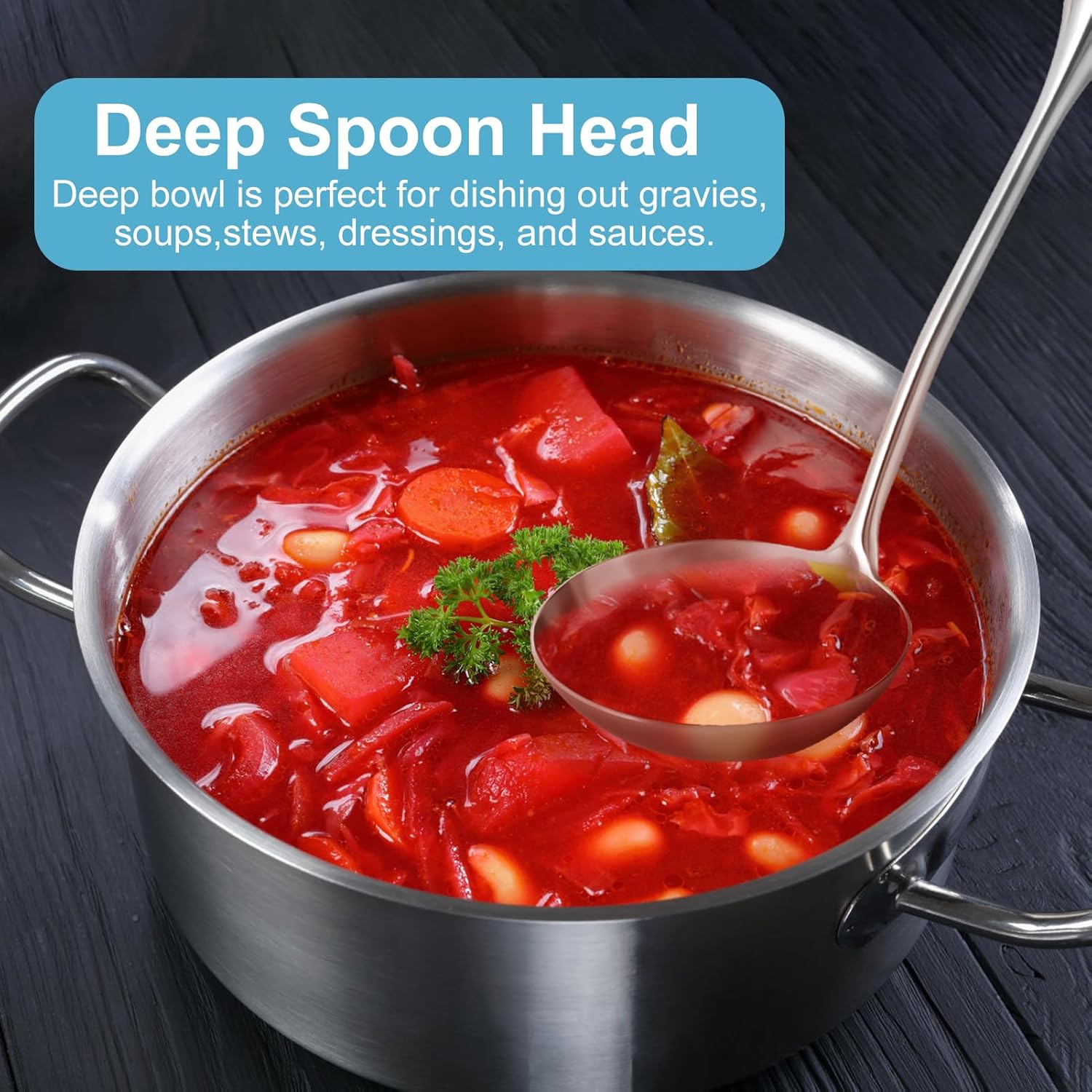 Soup Ladle - 18/10 Stainless Steel Ladle Spoon，13.8" Large Durable Metal Ladel for Serving or Cooking  Stirring  Wok & Soup  Professional Heavy Duty kitchen Utensils  Christmas gifts