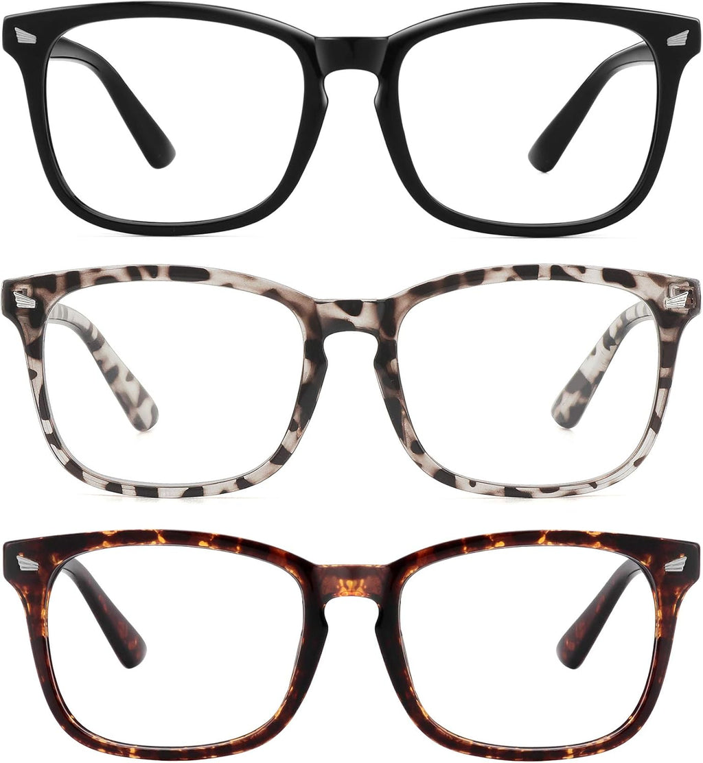 MEETSUN Blue Light Blocking Glasses  Anti Eye Strain Headache (Sleep Better) Computer Reading Glasses UV400 Transparent Lens (Black+Leopard+Tortoise  53)