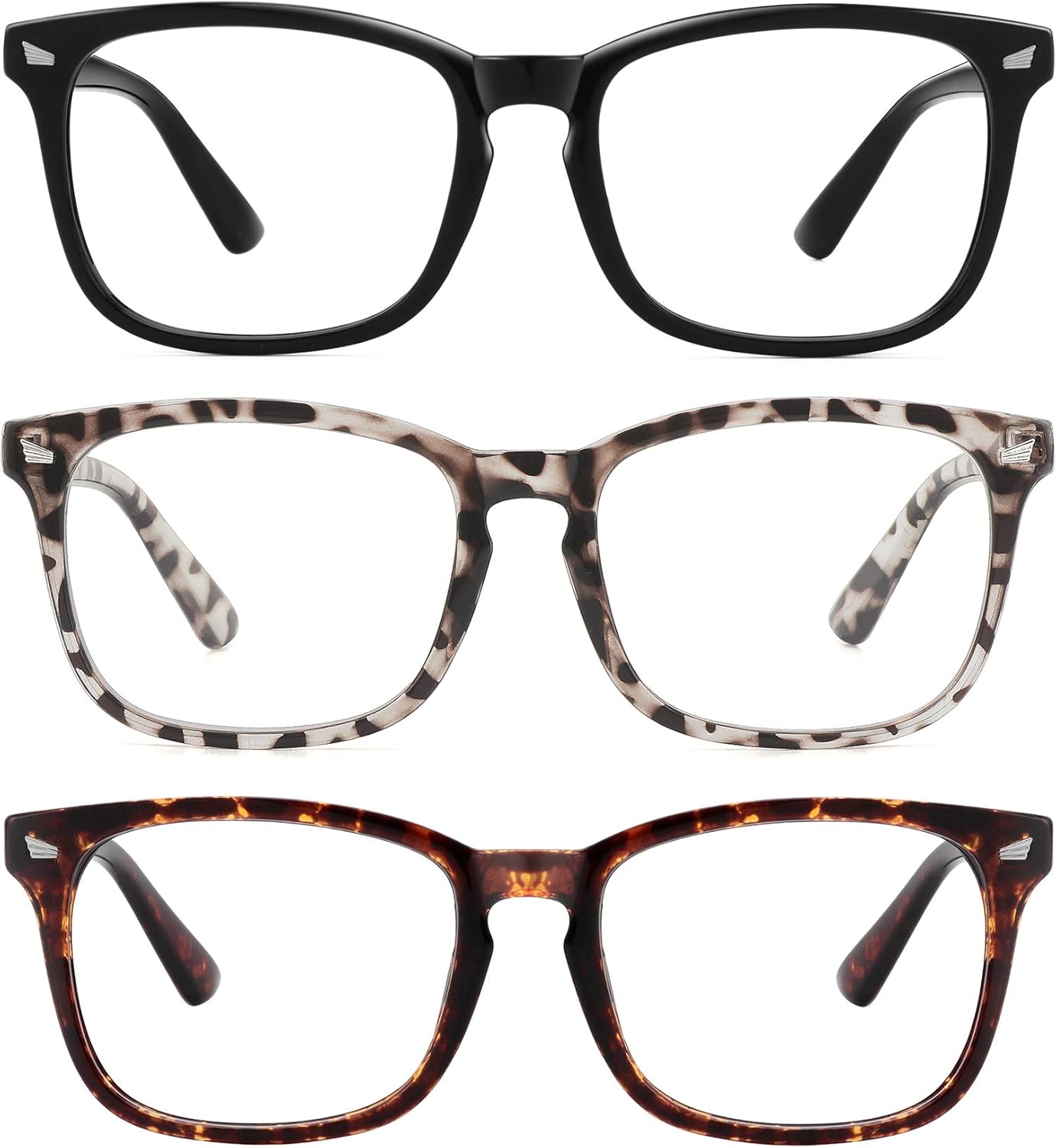 MEETSUN Blue Light Blocking Glasses  Anti Eye Strain Headache (Sleep Better) Computer Reading Glasses UV400 Transparent Lens (Black+Leopard+Tortoise  53)