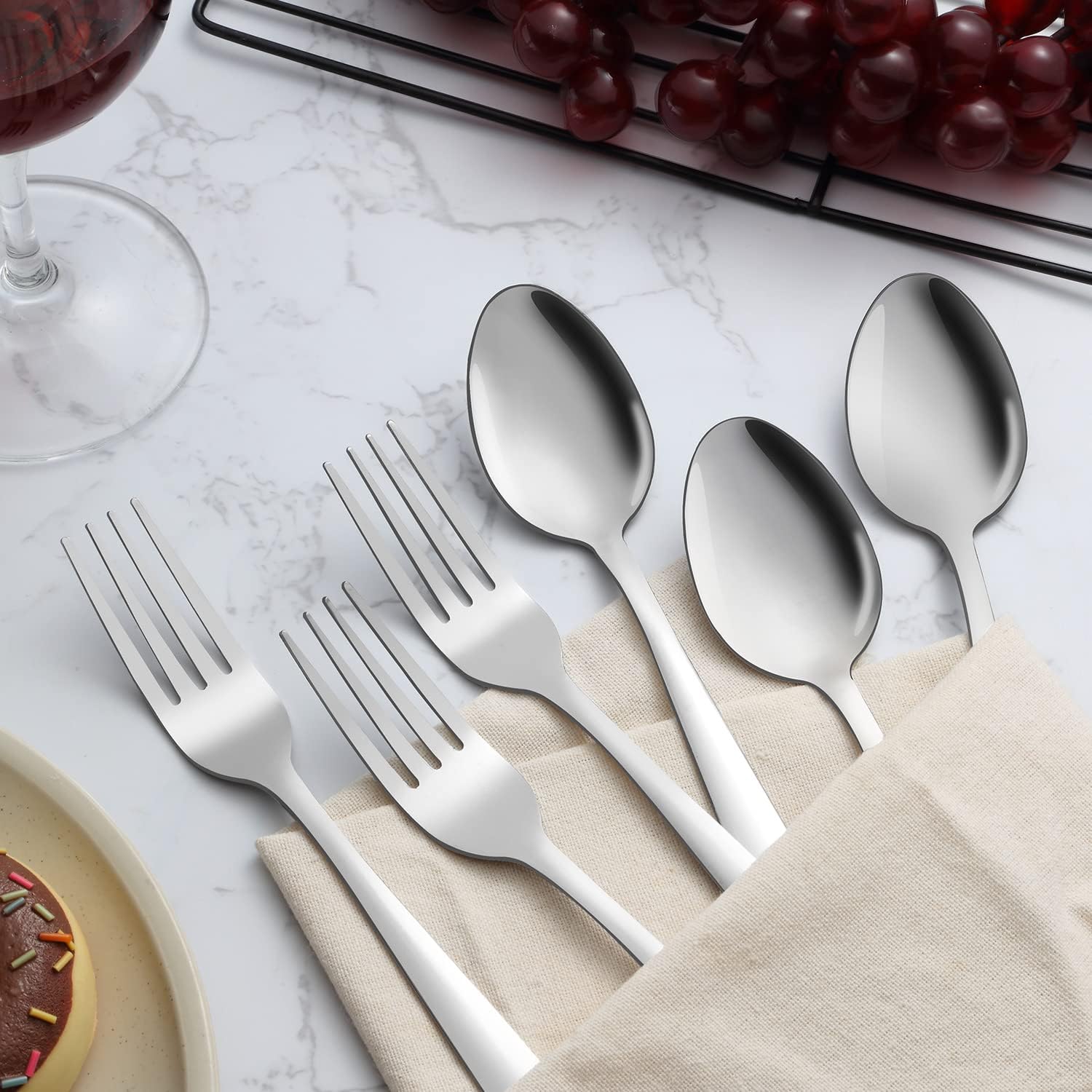 Unokit 24-Piece Spoons and Forks Set Silverware Set - Forks and Spoons Food Grade Stainless Steel Silverware for Home  Kitchen and Restaurant  12-Fork and 12-Spoon  Mirror Polished&Dishwasher Safe