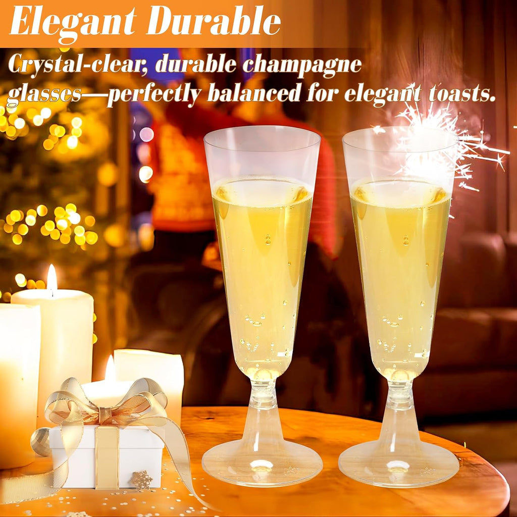 GuanQiao Plastic Champagne Flutes 40 Pack  5.5 Oz Clear Disposable Plastic Champagne Glasses  Wine Glasses Cups for Wedding Celebration Birthday Party Wine Tasting New Years Eve Party Supplies