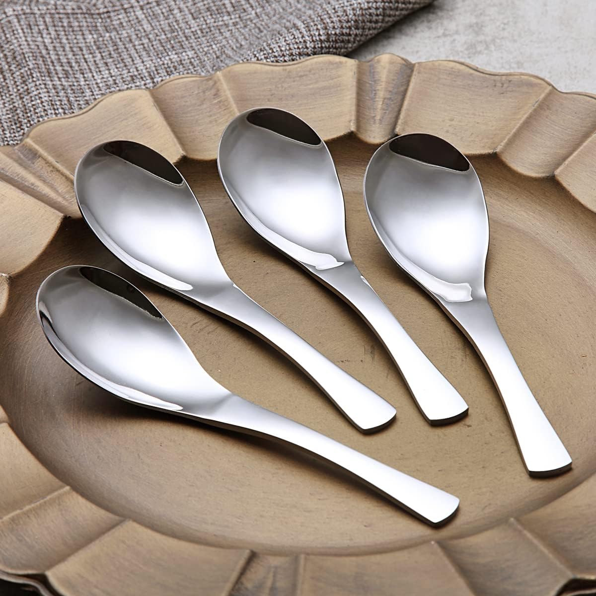 Kyraton Soup Spoons 4 Pieces  Stainless Steel Thick Heavy Weight Table Spoons  Asian Chinese Japanese Spoon Set for Cereal Ramen Dishwasher Safe