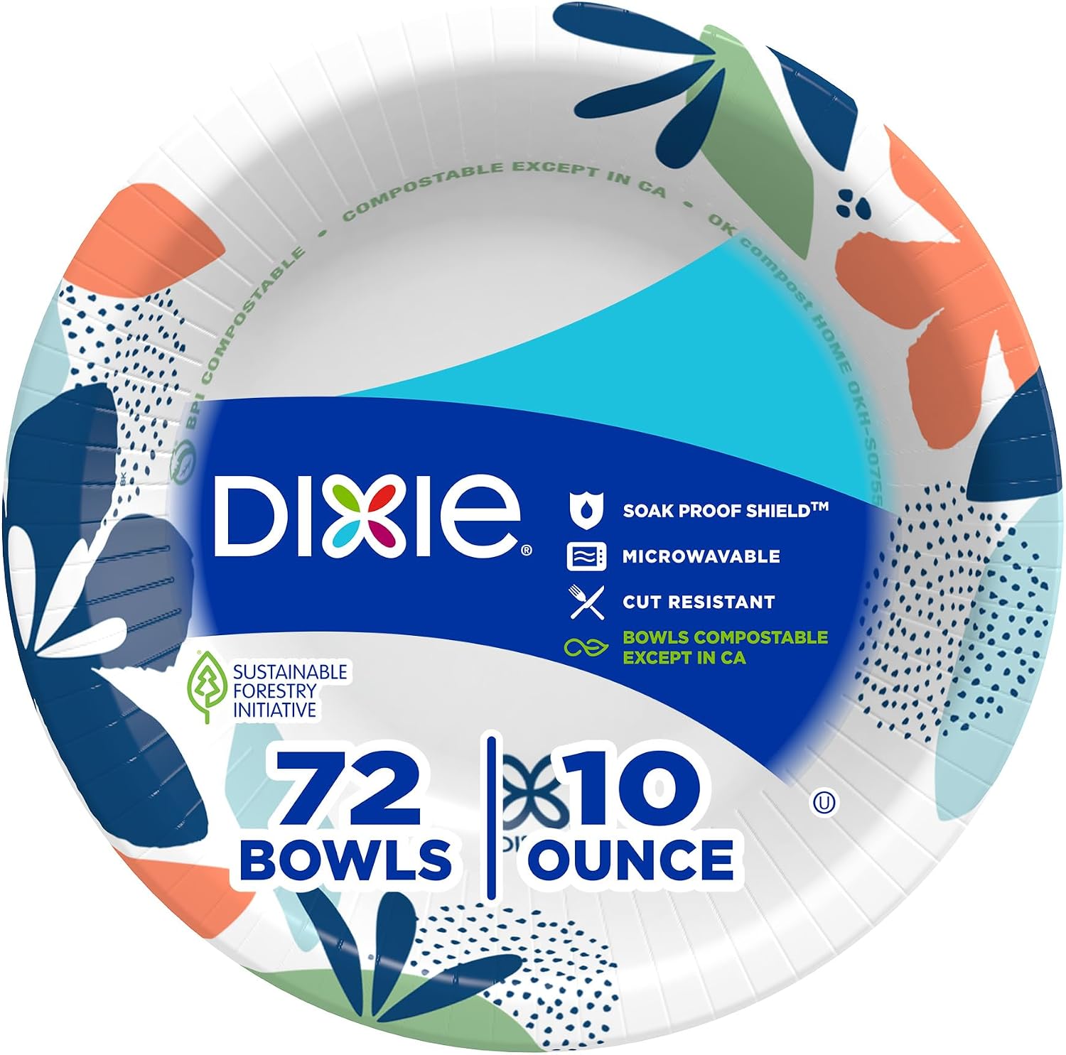 Dixie Small Paper Bowls  10 Oz  72 Count  Microwave-Safe  Soak-Proof  Disposable Bowls Great For Snacks  Dessert  And Light Lunch Meals