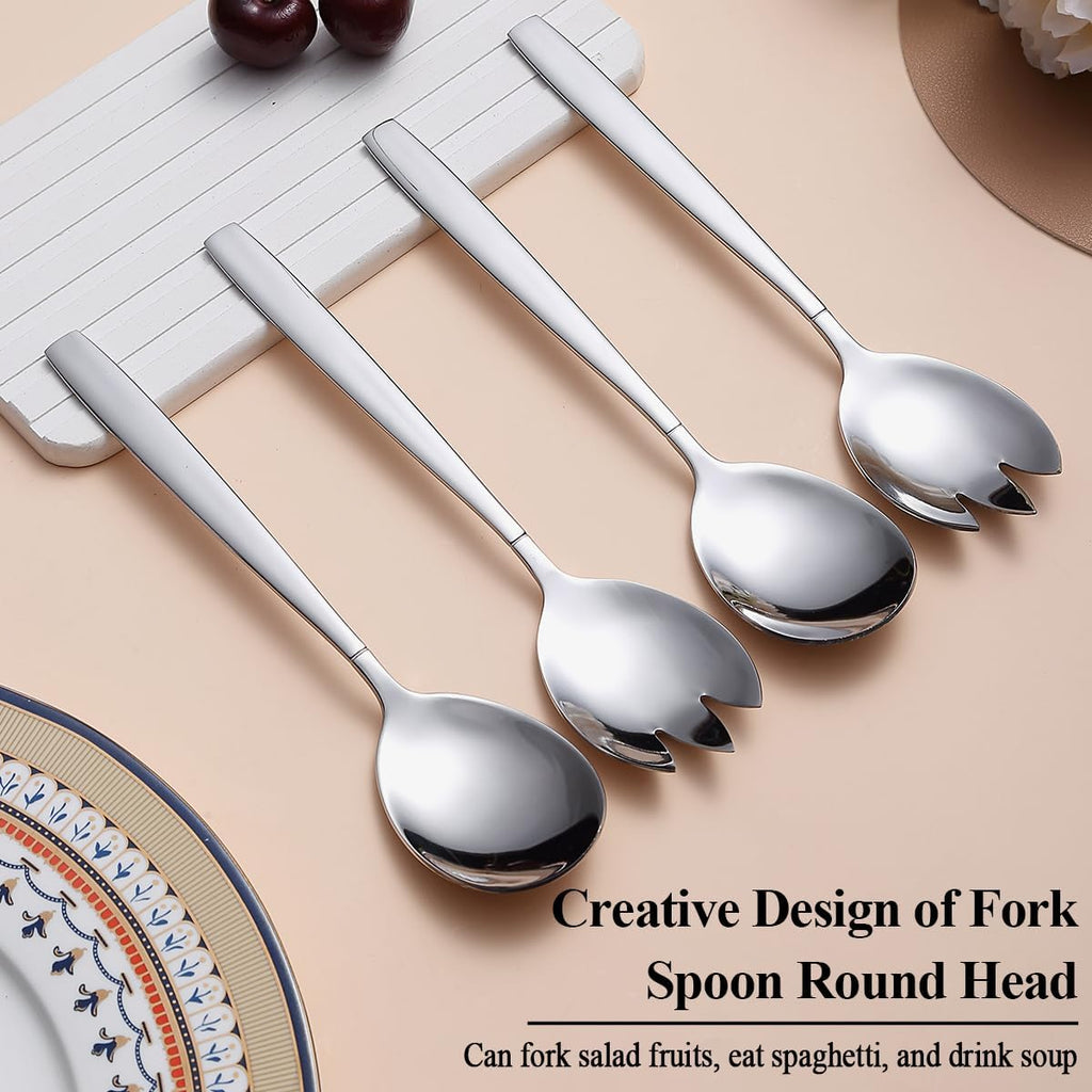 Evanda 4-Piece Salad Server Set  Stainless Steel Serving Set  Spoon  Servers  Fork  Dishwasher Safe