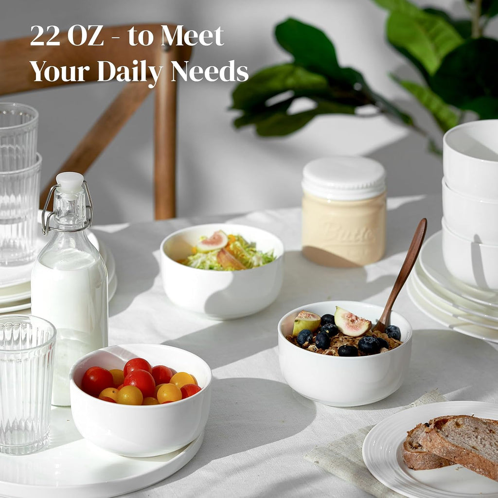 DOWAN Cereal Bowl  22 Ounce Soup Bowls White Ceramic Bowl Set of 6  White Porcelain Bowls for Kitchen  Oven & Dishwasher & Microwave Safe  White Porcelain Soup Bowls for Cereal Soup Rice Pasta Salad