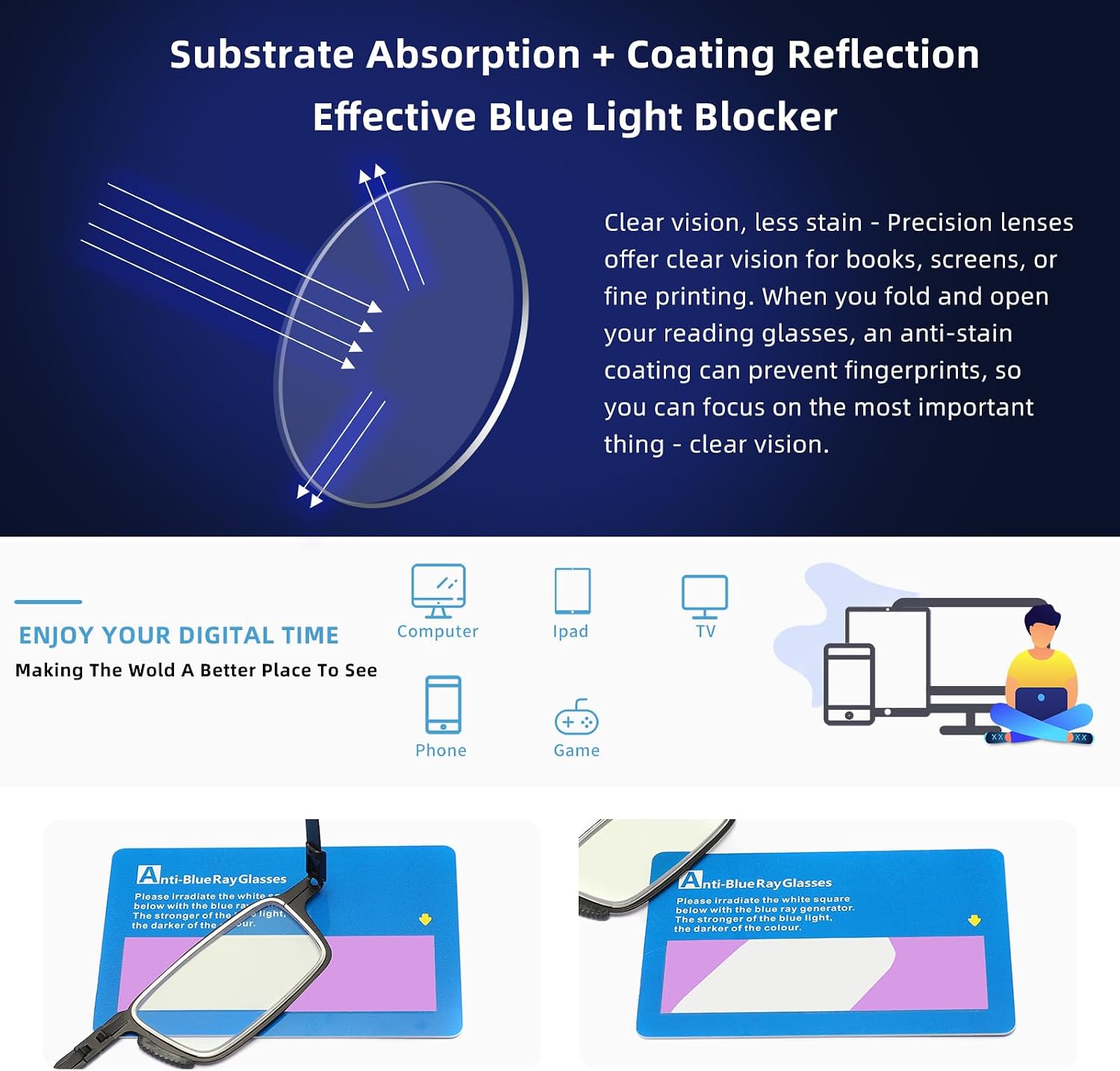 Folding Reading Glasses with Case Lightweight Blue Light Readers for Unisex Upgraded Hinges and Pocket-Size Design