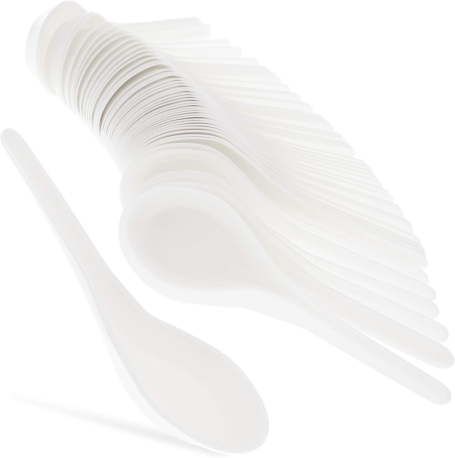 Juvale Disposable Soup Spoons - 50-Pack  White Plastic  5.4-Inch - Deep Asian Soup Spoon for Ramen  Pho & Miso