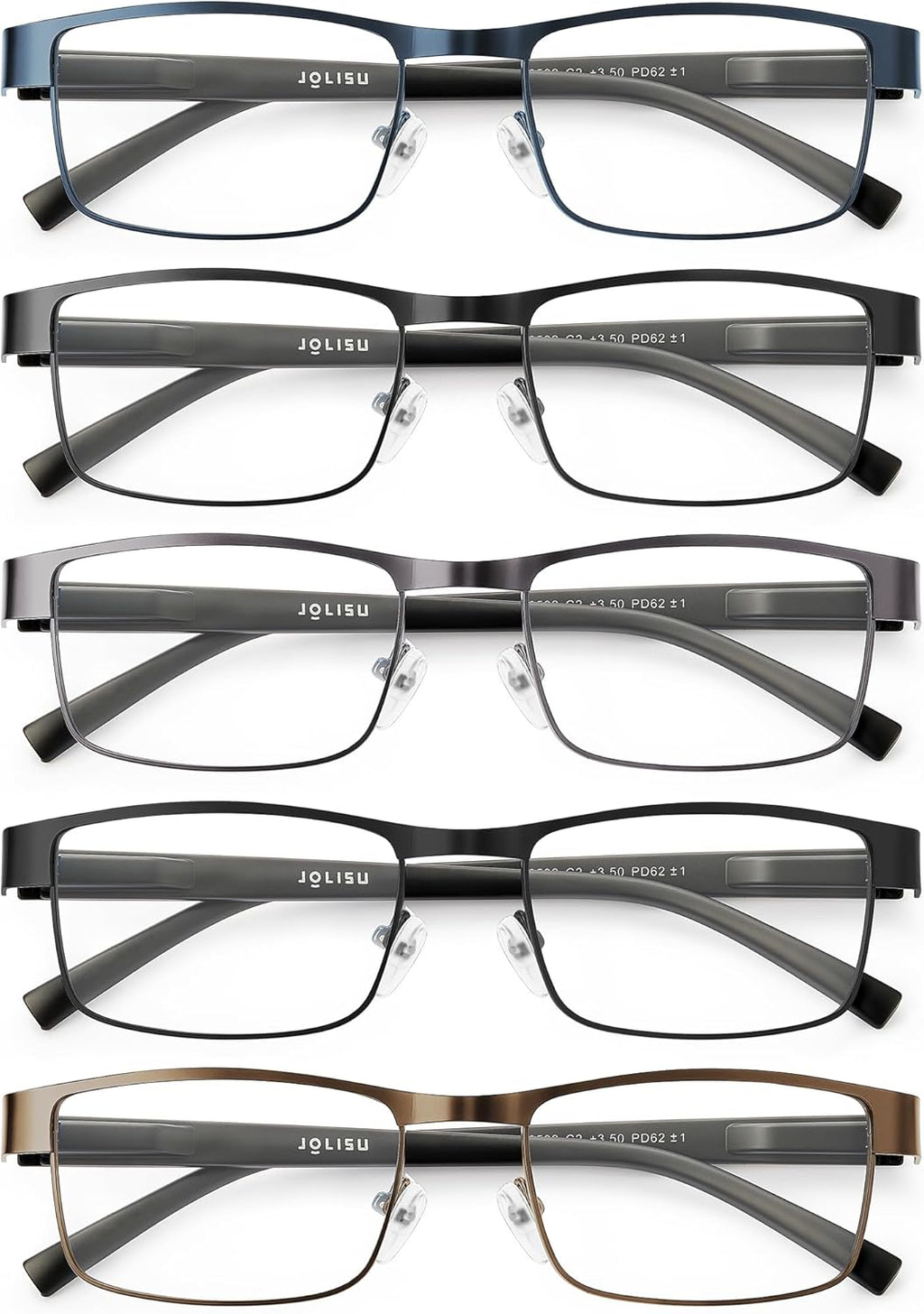 5PCS Reading Glasses Men - Blue Light Blocking Computer Metal Thin Frame Readers For Mens/Women（2.00）