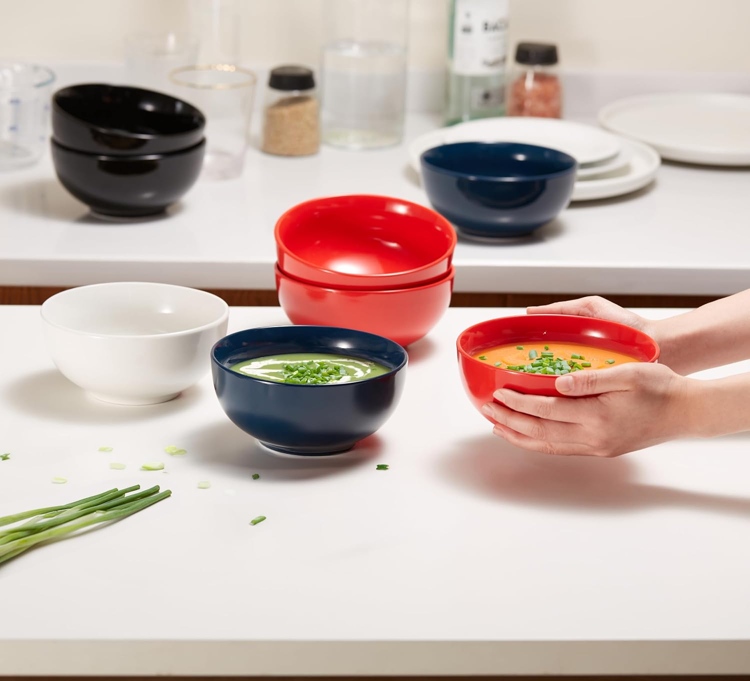 KooK Soup Bowls  Cereal Bowl  Ceramic  Bowls for Kitchen  Microwave  Dishwasher and Freezer Safe  Porcelain Dishes for Pasta  Salad  Oatmeal  Deep Interior  20 oz  Set of 6  (White)