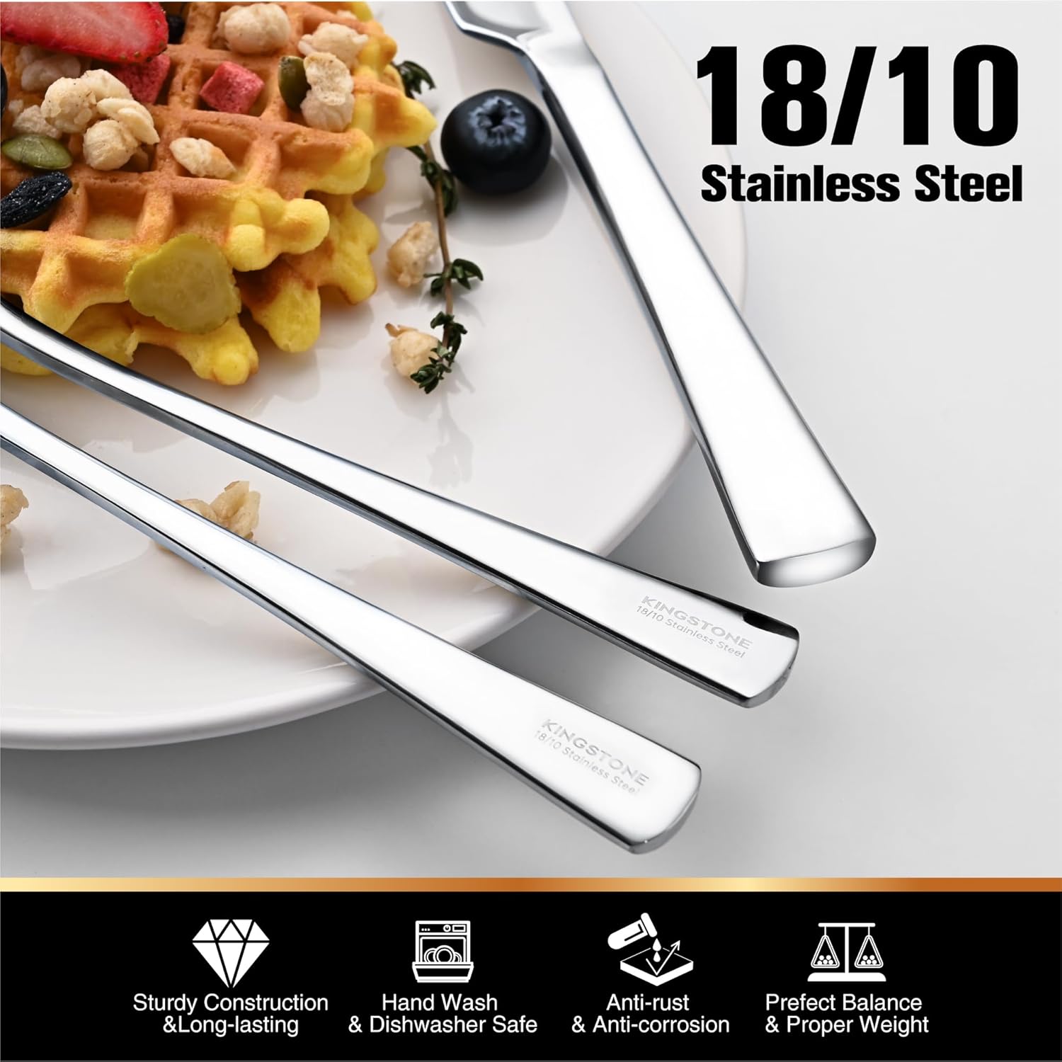 KINGSTONE Silverware Set for 8  40-Piece Forged 18/10 Stainless Steel Flatware Set  Mirror Finish Cutlery Set Dishwasher Safe for Home  Restaurant  Wedding  Party