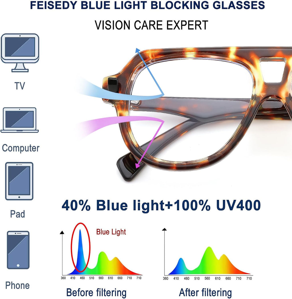 FEISEDY Aviator Frame Glasses for Women Men Blue Light Blocking Glasses Anti Glare Computer Eyeglasses B0039