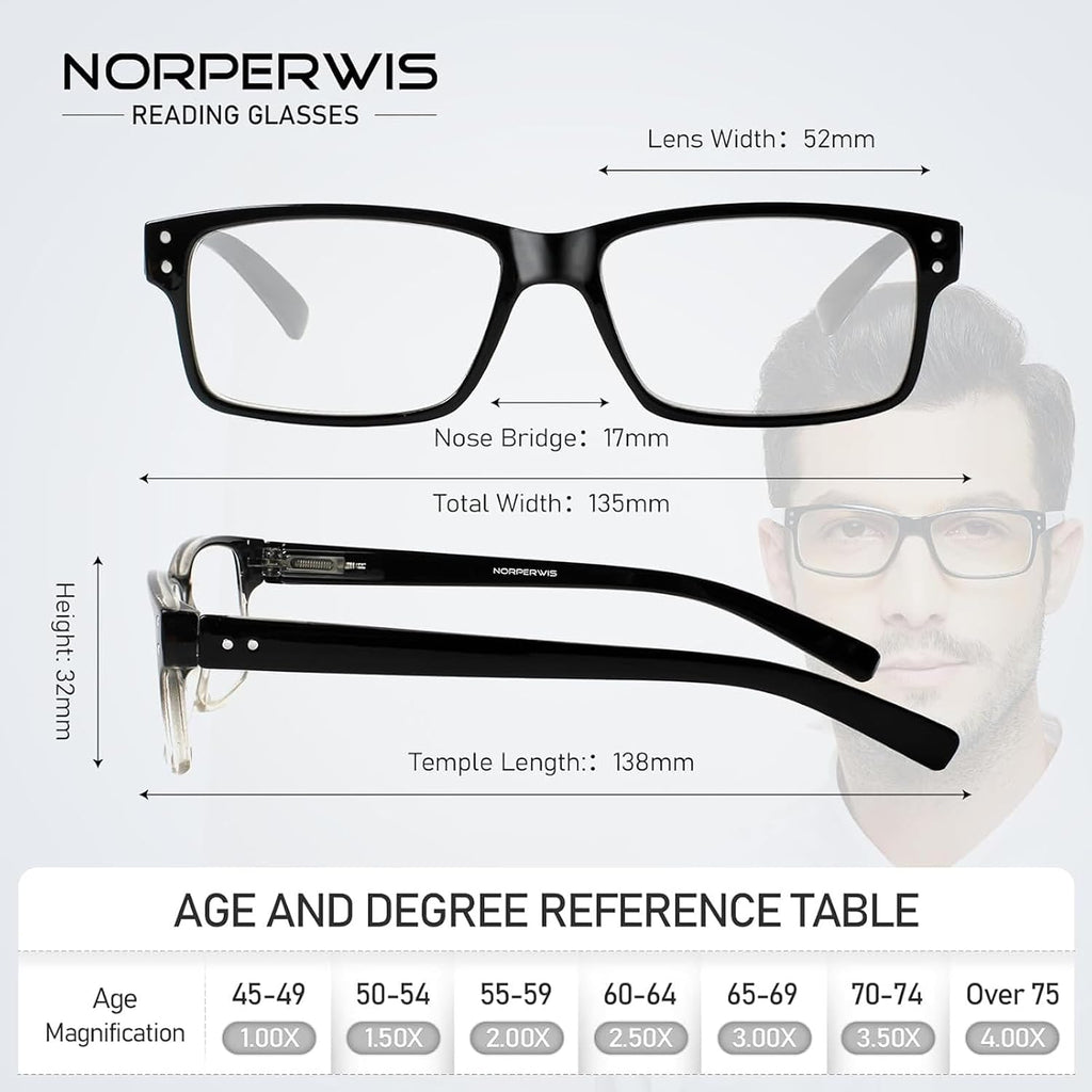 NORPERWIS Reading Glasses 5 Pairs Quality Readers Spring Hinge Glasses for Reading for Men and Women (5BLACK  6.00)