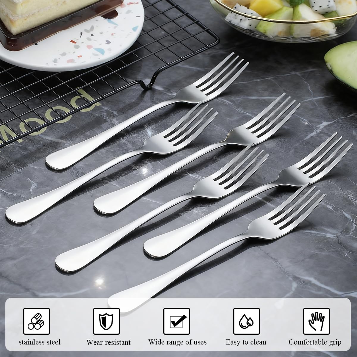 Berglander Salad Forks Set 24pcs  Stainless Steel 7.28" Dessert Forks  Flatware Silverware Fork for Home Kitchen  Restaurant  Hotel  Dishwasher Safe