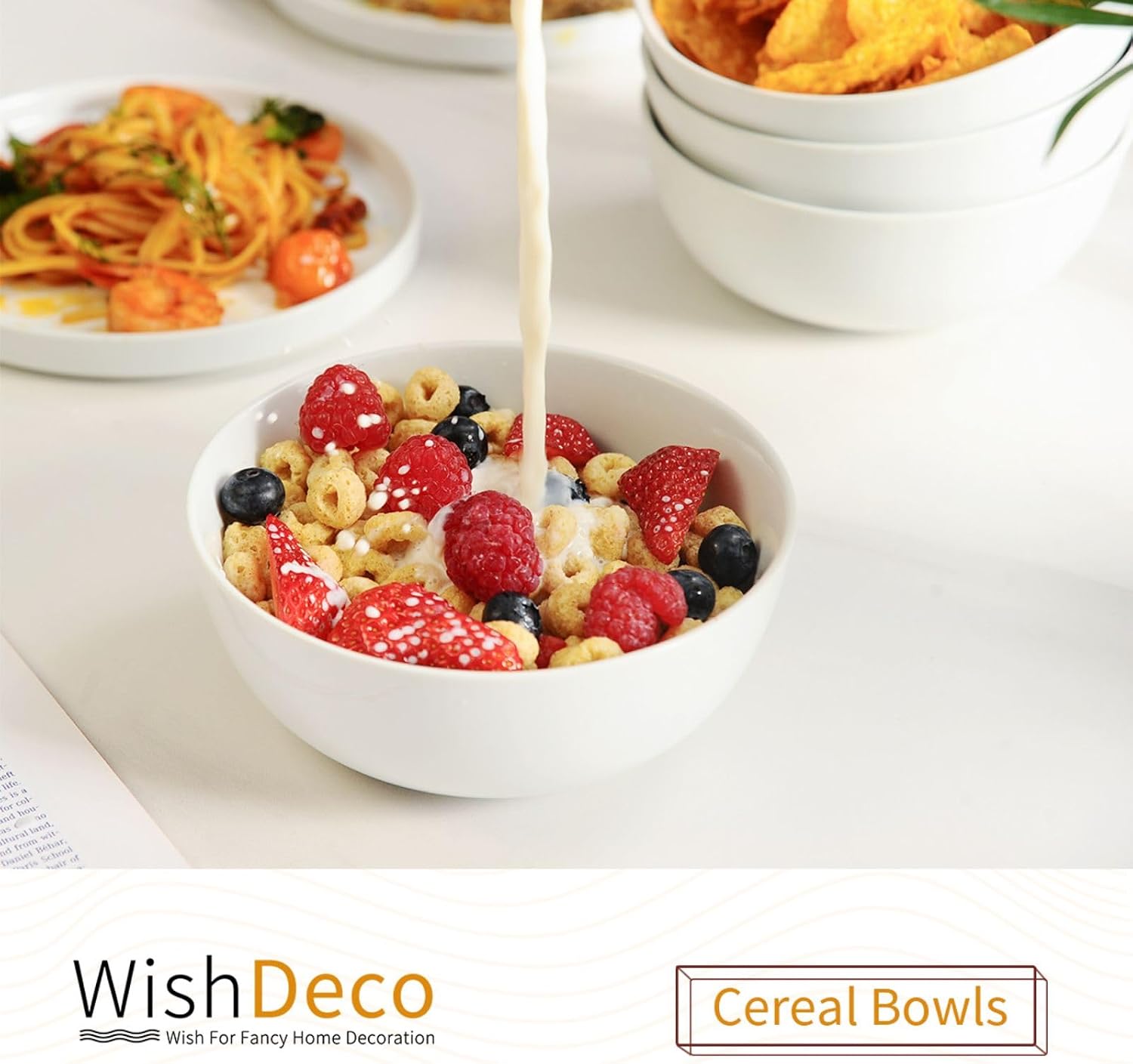 Cereal Bowls Set of 4  White Soup Bowls 20 oz  Ceramic Breakfast Bowl 6 Inch  Kitchen Bowl for Salad  Pasta  Ramen  Oatmeal  Noodle  Rice  Microwave and Dishwasher Safe