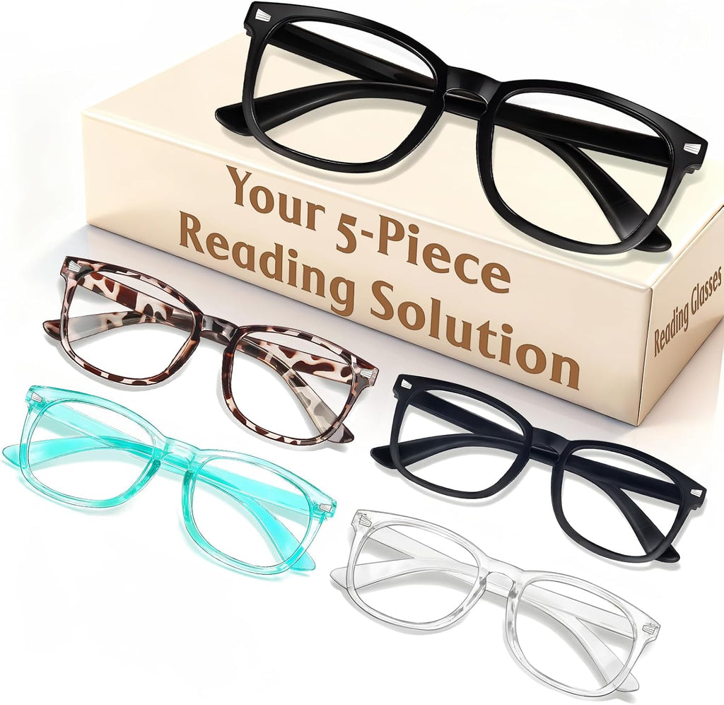 CHEERS DEVICES Reading Glasses for Women Men  Eyeglasses  Blue Light Readers for Men Women  Computer Eye Glasses  Cheaters - 5 Pair (1.5x)