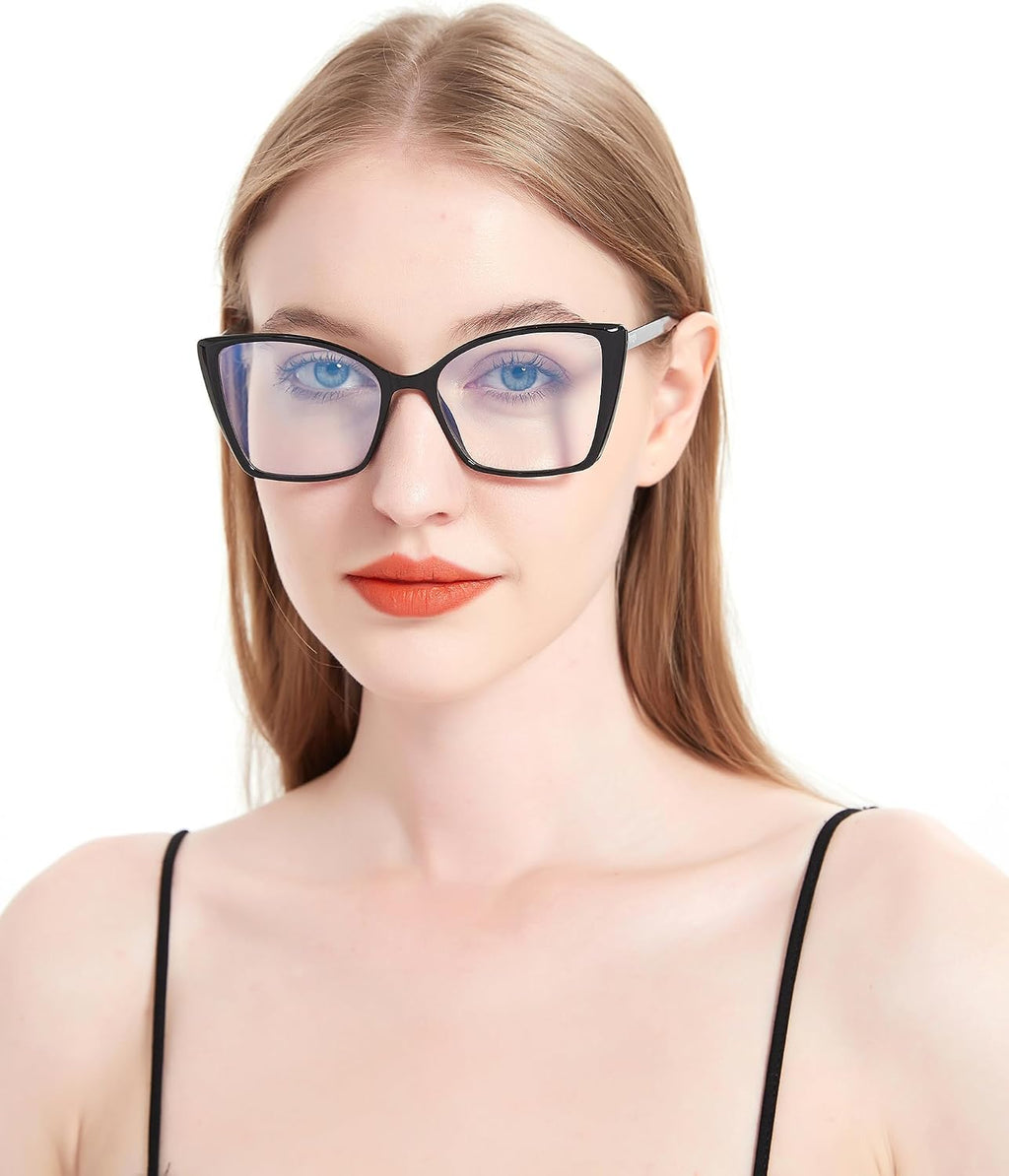 Blue Light Blocking Glasses for Women  Oversized Trendy Cat Eye Computer Gaming Glasses Anti Glare & UV Glare RF6204 (Black Cateye Frame)