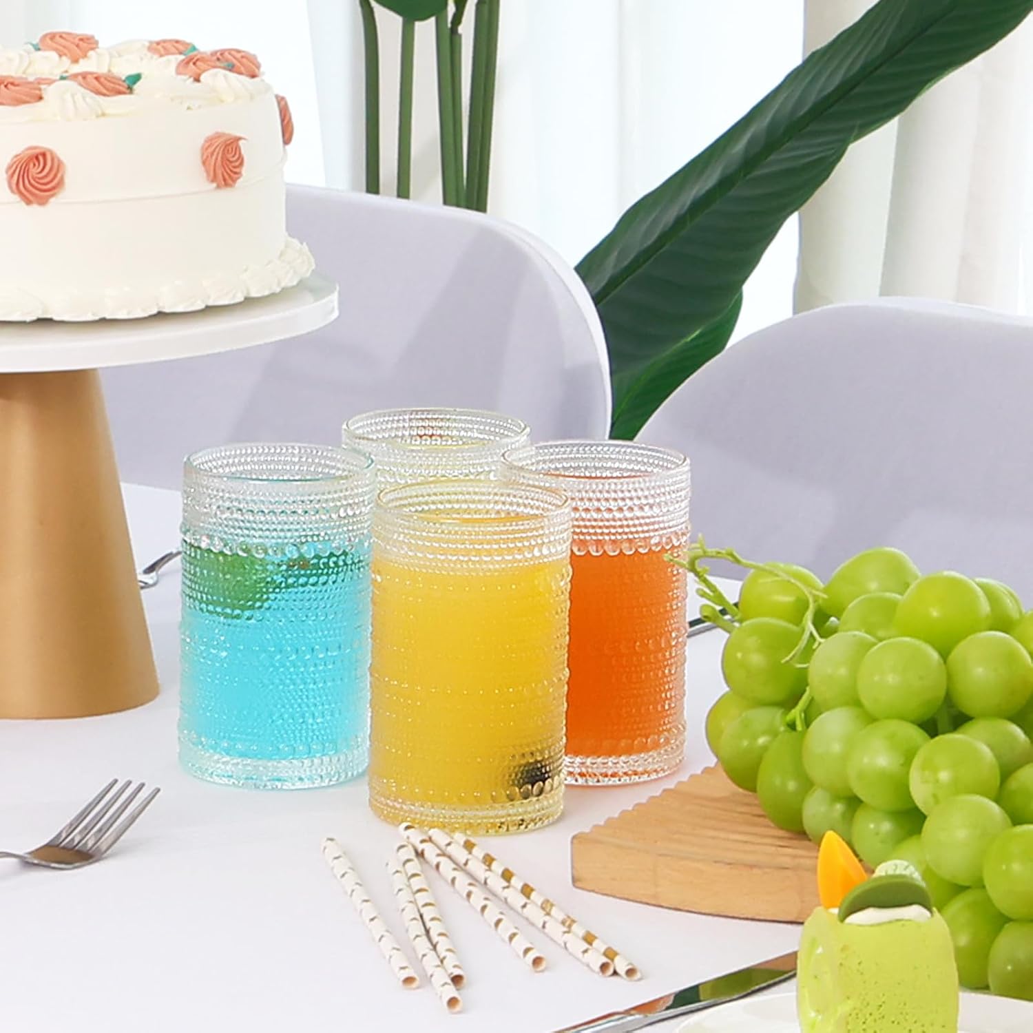 Moretoes Hobnail Drinking Glasses Set of 12 12 Oz Highball Glasses Clear Embossed Boho Water Glass Cups Kitchen Bar Tumbler Glassware Set for Whiskey  Beer  Juice  Milk and Various Mixed Drinks