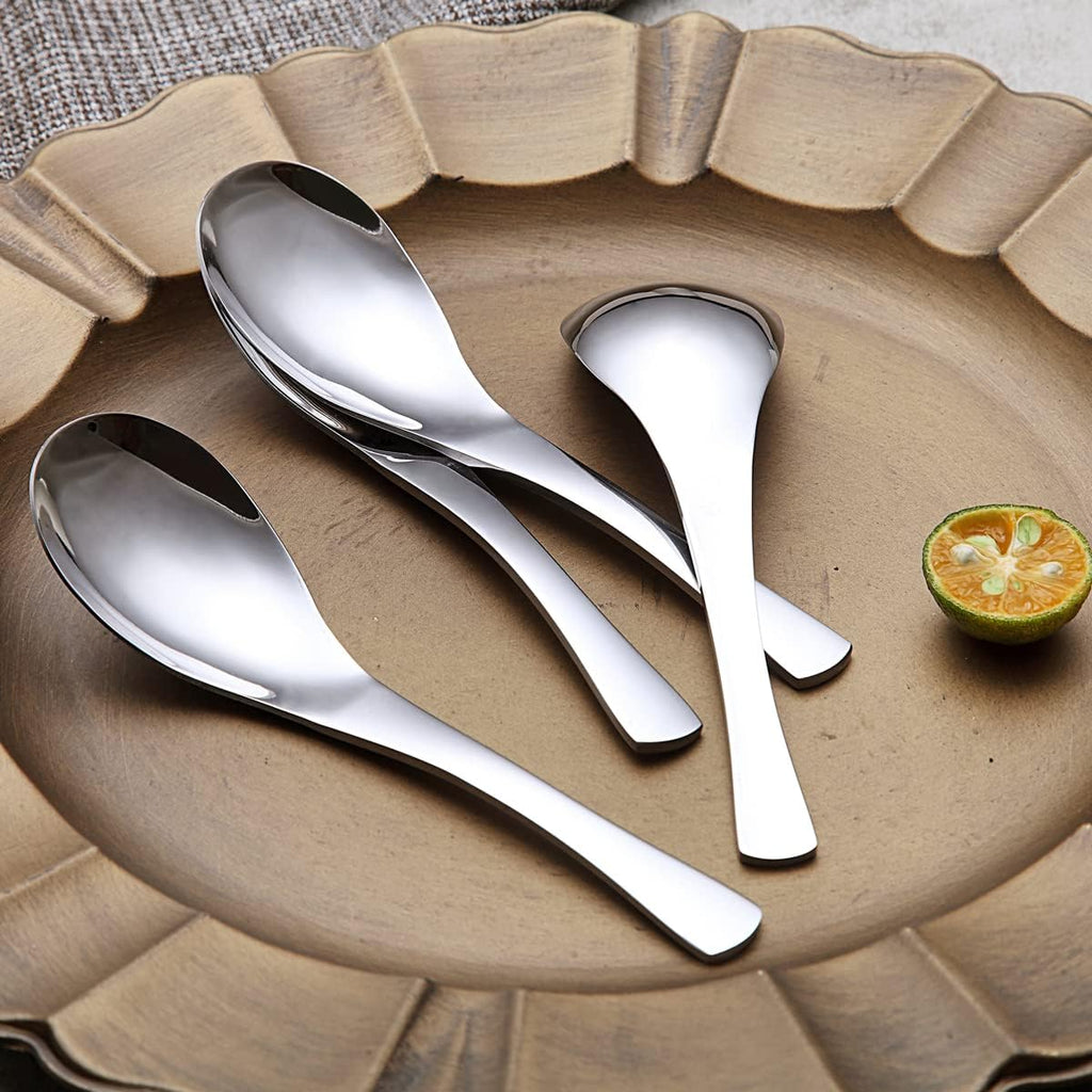 Kyraton Soup Spoons 4 Pieces  Stainless Steel Thick Heavy Weight Table Spoons  Asian Chinese Japanese Spoon Set for Cereal Ramen Dishwasher Safe