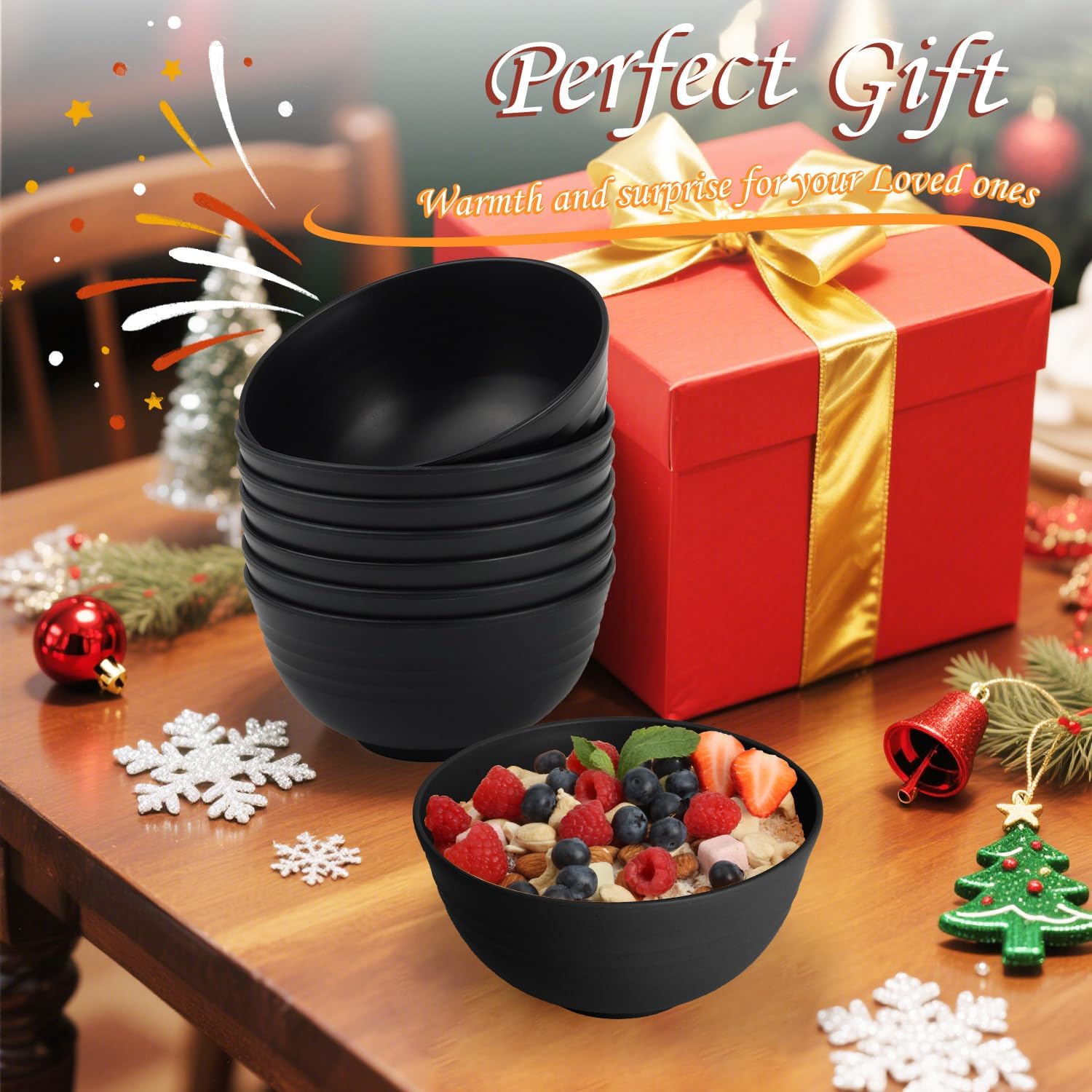 Homienly Cereal Bowl Set  Wheat Straw Bowls for Kitchen  Unbreakable Lightweight Bowl Set of 8  Microwave and Dishwasher Safe Bowls  Reusable Bowl for Serving  Cereal  Snack Fruit(Black  26 OZ)