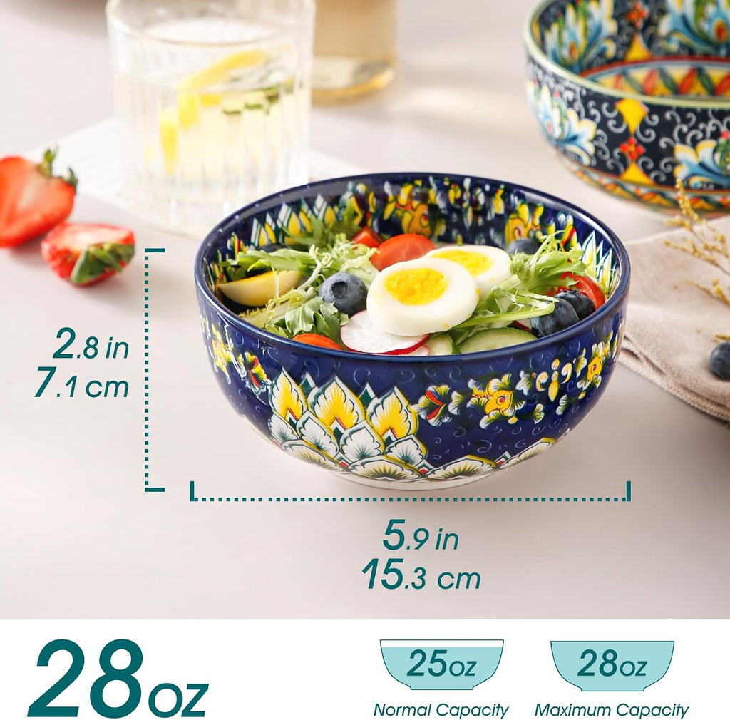 vancasso Cereal Bowls Set of 6  Bohemian Ceramic Soup Bowls  28 oz Colorful Bowls Set for Kitchen  Dishwasher & Microwave Safe for Salad  Pasta  Rice  Oatmeal  Fruit