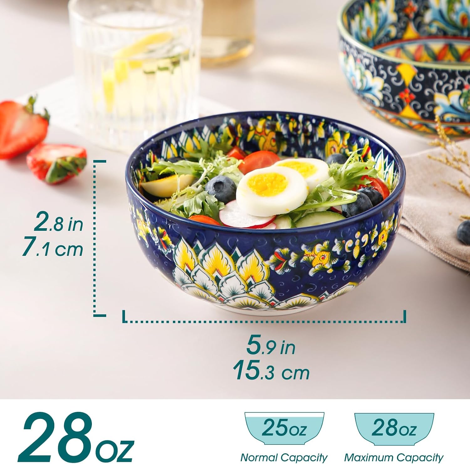 vancasso Cereal Bowls Set of 6  Bohemian Ceramic Soup Bowls  28 oz Colorful Bowls Set for Kitchen  Dishwasher & Microwave Safe for Salad  Pasta  Rice  Oatmeal  Fruit