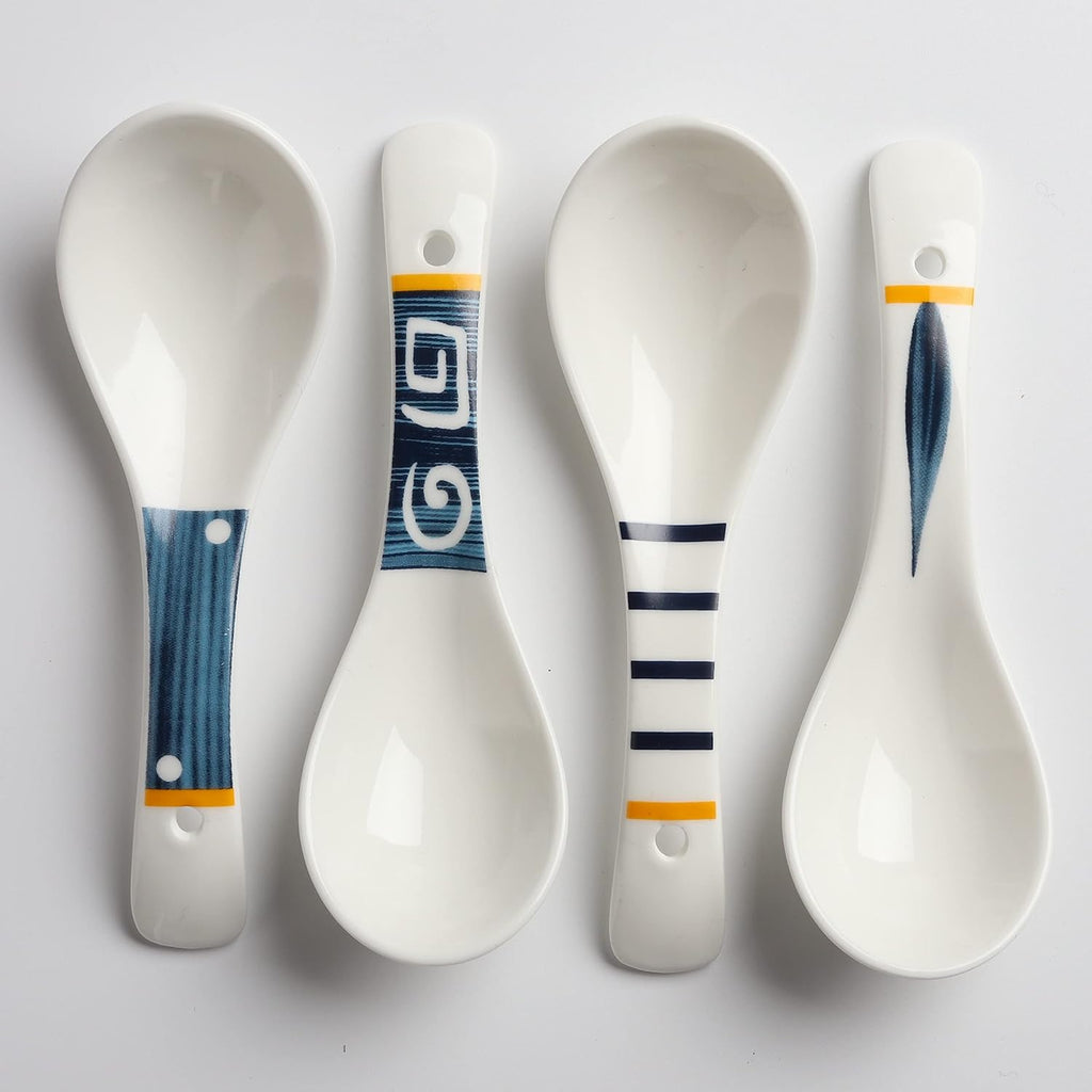 Ceramic Asian Soup Spoons Set of 4 Japanese Ramen Spoons Porcelain Chinese Soup Spoons for Ramen Noodles Pho Blend with Udon