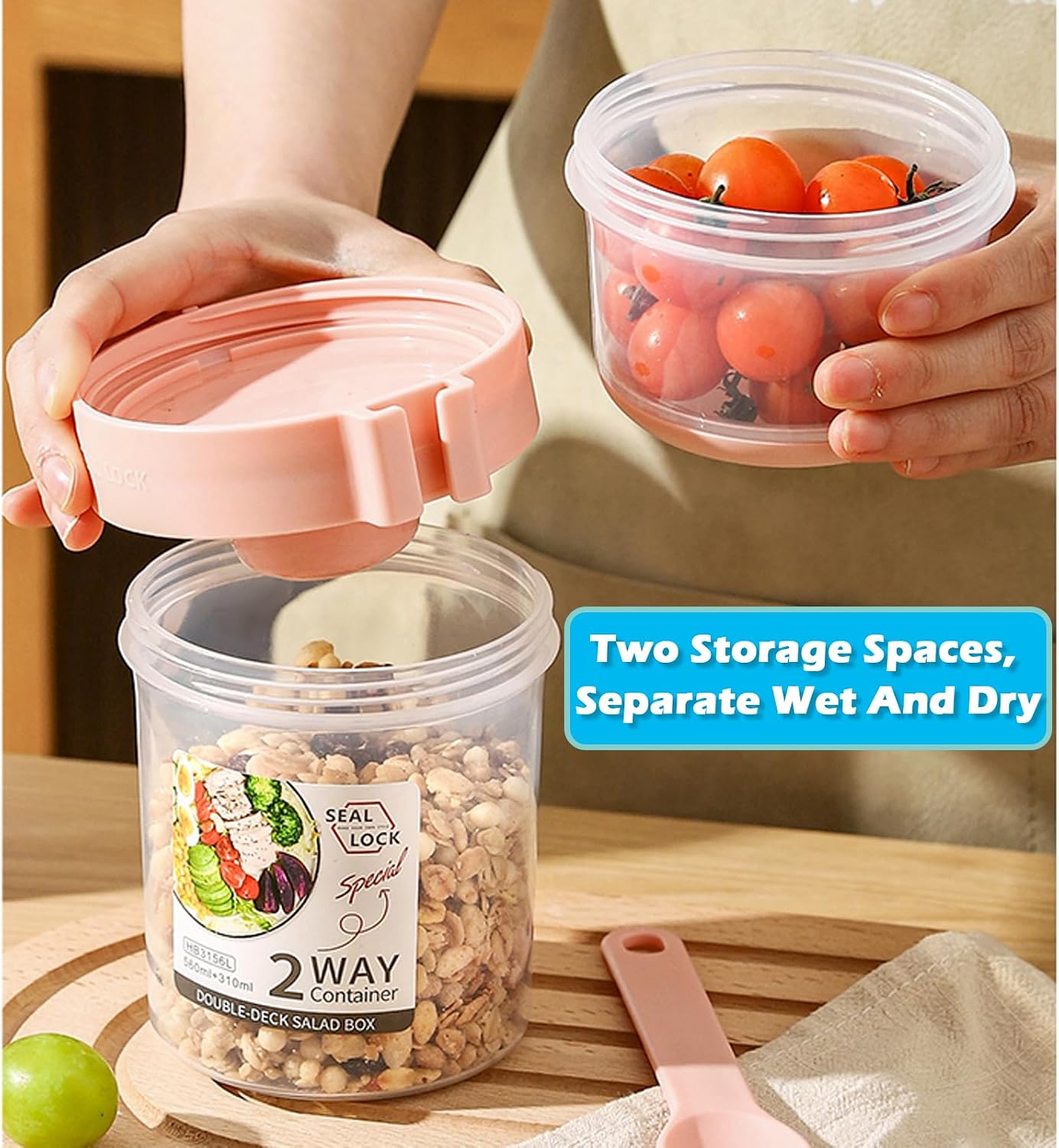 Breakfast On The Go Cups  Salad Cup To Go  Take And Go Yogurt Cereal Overnight Oats Snack Parfait Containers & Salad Dressing Holder With Fork For Lunch  Fruit & Vegetable Jar(Pink 36.2oz)