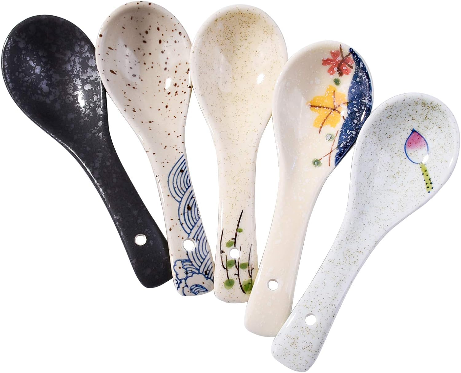 Japanese Soup Spoons Set of 5  Delicate Asian Ceramic Ramen Spoon Suitable for Gravy Cake Pho Oatmeal Chaos Dumplings Salad As A Good Tableware