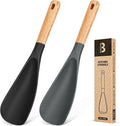 Cooking Spoon for Nonstick Cookwares  Great for Cooking and Serving Sturdy BPA-Free Matte Silicone  Wood Handle Spoon for Mixing  Scoop  and Scrape (Black & Grey  11.4 inch)