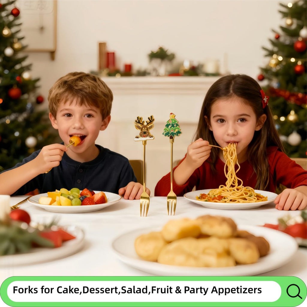 4-Piece Christmas Forks Set Premium 304 Forks Stainless Steel Dishwasher Safe.Small Gold Forks for Cake Dessert Salad Appetizers Fruit Olive& Cocktail for Afternoon Tea  Festive Party Table Setting