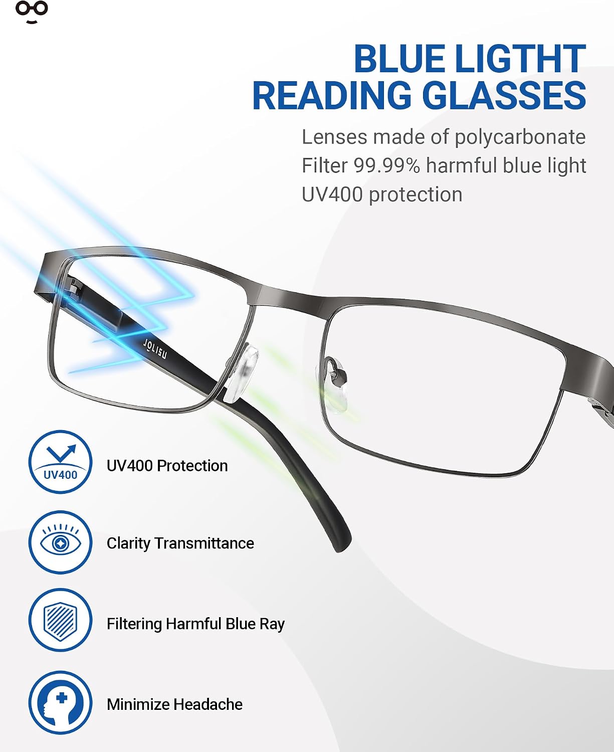 5PCS Reading Glasses Men - Blue Light Blocking Computer Metal Thin Frame Readers For Mens/Women（2.00）