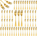 50Pcs Gold Stainless Steel Dinner Forks 8 Inch  Cutlery Forks  Metal Forks for Home  Restaurant  Kitchen  Dishwasher Safe Suitable for Salad  Dessert  Beef Steak  Spaghetti  Mirror Polished