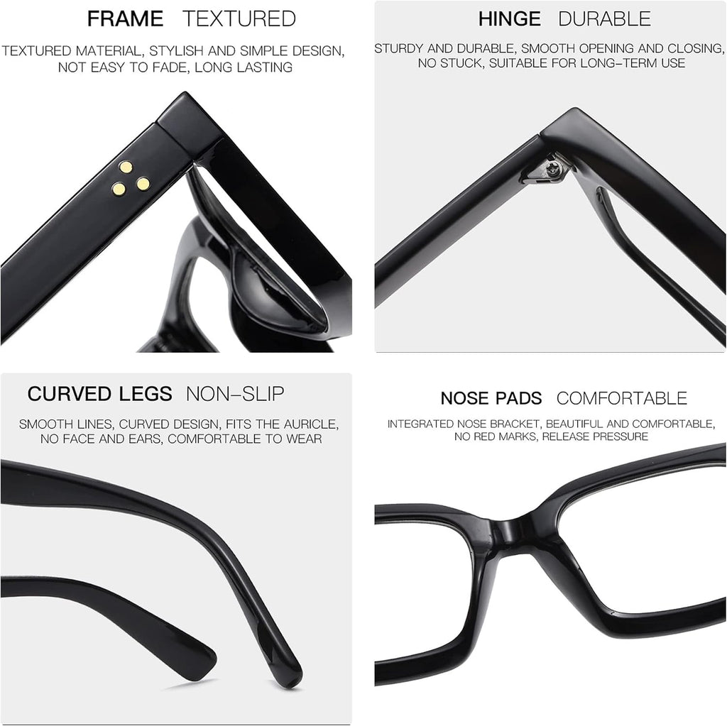 Kursan Classic Non Prescription Clear Lens Black Glasses for Women Men Thick Square Frame Eyeglasses