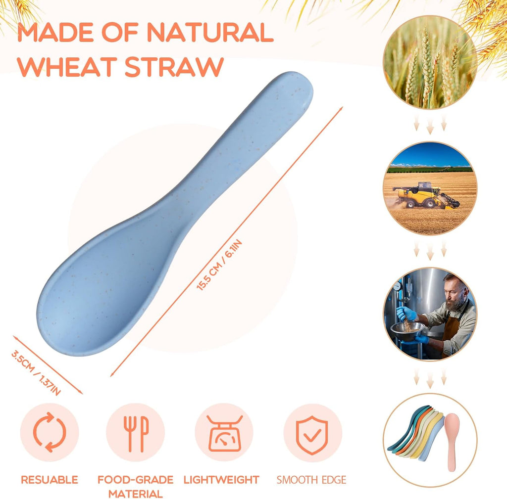 16 Pcs Wheat Straw Spoon set Unbreakable Soup Spoons 6 Inches Portable Small Spoons Cereal Spoon for Adult (8 colors)