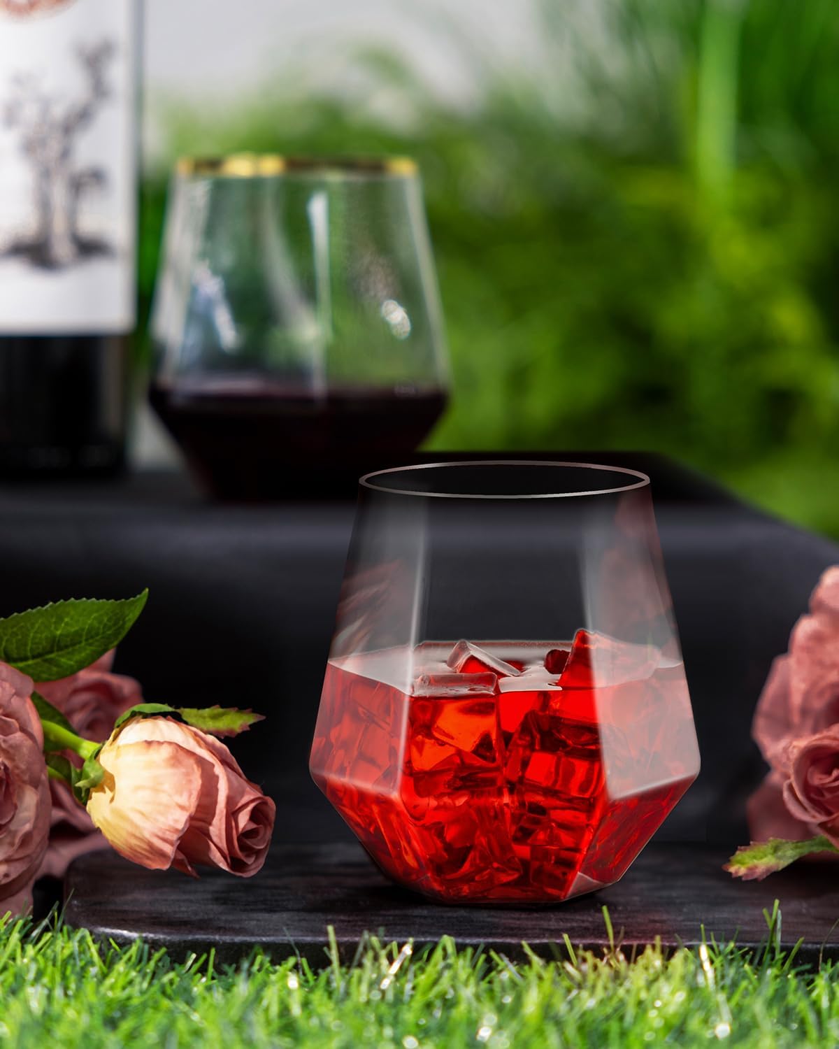 BESTSTAR 40 PCS Clear 12 Oz Plastic Wine Whiskey Glasses  Diamond Stemless Unbreakable Disposable Wine Glasses for Parties  Ideal for Weddings  Christmas  Halloween Holidays pool party Daily Use