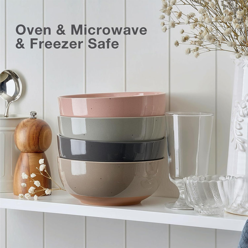 Morandi Color Large Ceramic Bowls Set of 4  30 Ounce Cereal  Soup  Salad  Oatmeal  Serving Bowls - Dishwasher & Microwave Safe
