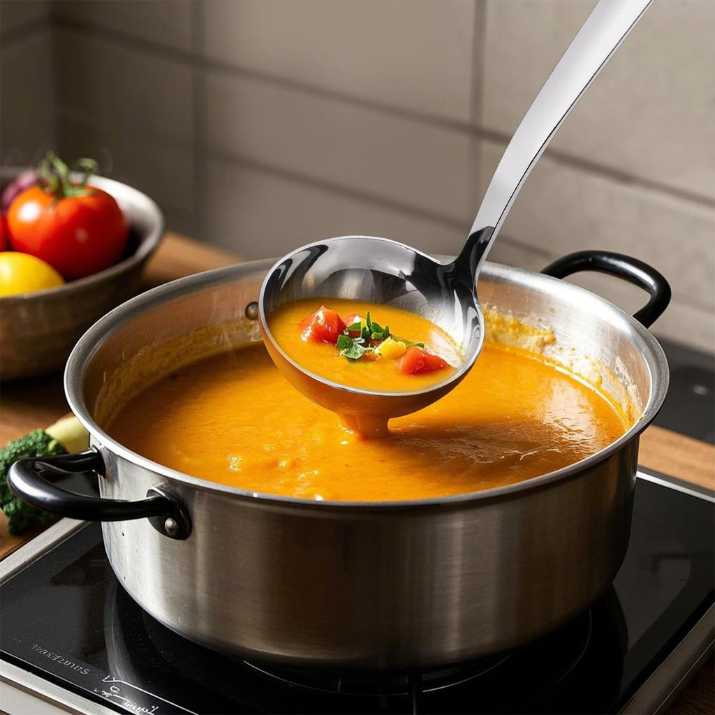 Kitchen Stainless Steel 11.2 Inches Round Soup Ladle Ergonomic Handle  Perfect For Stirring  Serving Soups  And More - Heavy-Duty Metal Ladle Chef Craft Select Serving Ladle