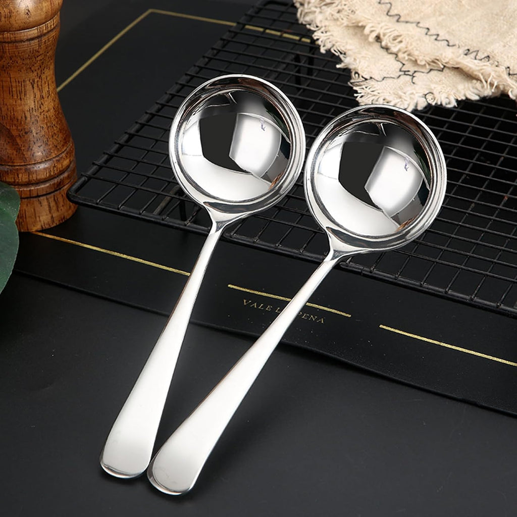 Zjunhm Small Soup and Gravy Ladles - 304 Stainless Steel  7.7 Inches  2-Piece Set - Dishwasher Safe (Silver)