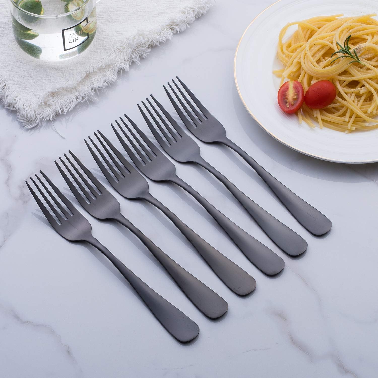 Matte Black Dinner Fork  GoGeiLi Stainless Steel Satin Finish 8.0-inch Silverware Flatware Fork Set  Service for 6  Dishwasher Safe